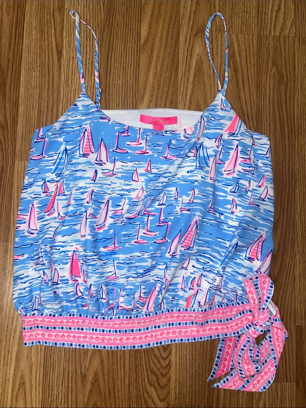 Lilly Pulitzer Blue & Pink Sailboat Tie-Side Tank - Picture 4 of 5
